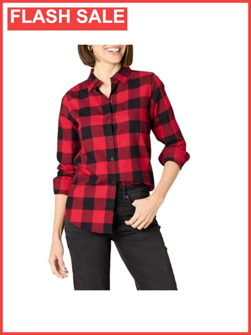Women's Cotton Brushed Flannel Button-Down Shirt Long Sleeve Regular Fit